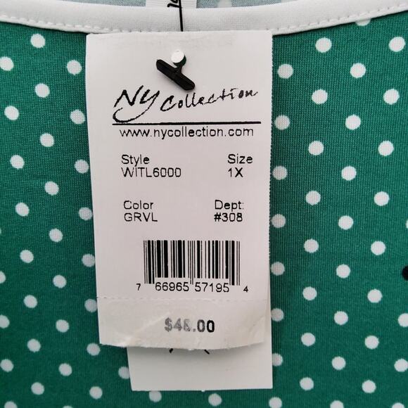 NY Collection Women's Plus Ruffle Elbow Sleeve ITY Dot Blouse - Picture 8 of 8